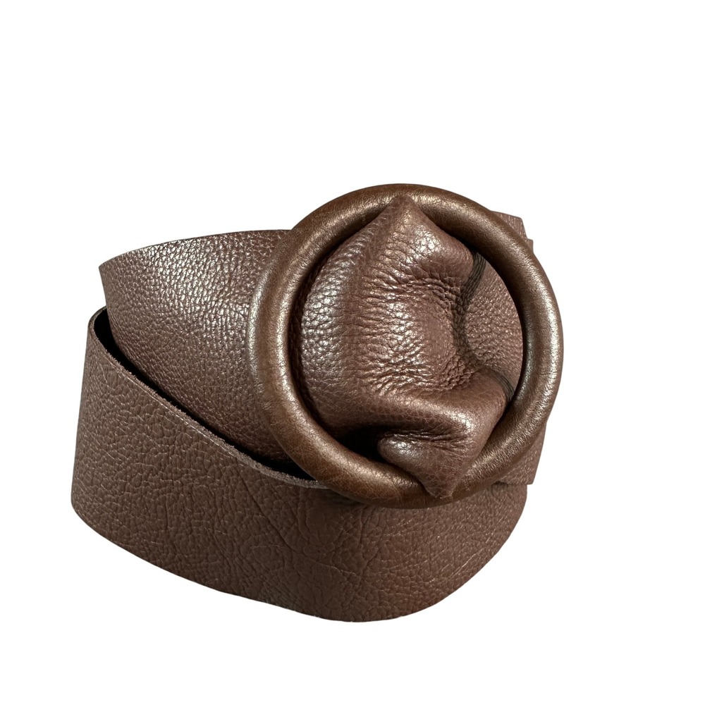 J.McLaughlin Brown Pebbled Leather Wide O-Ring Buckle Belt Size M/L